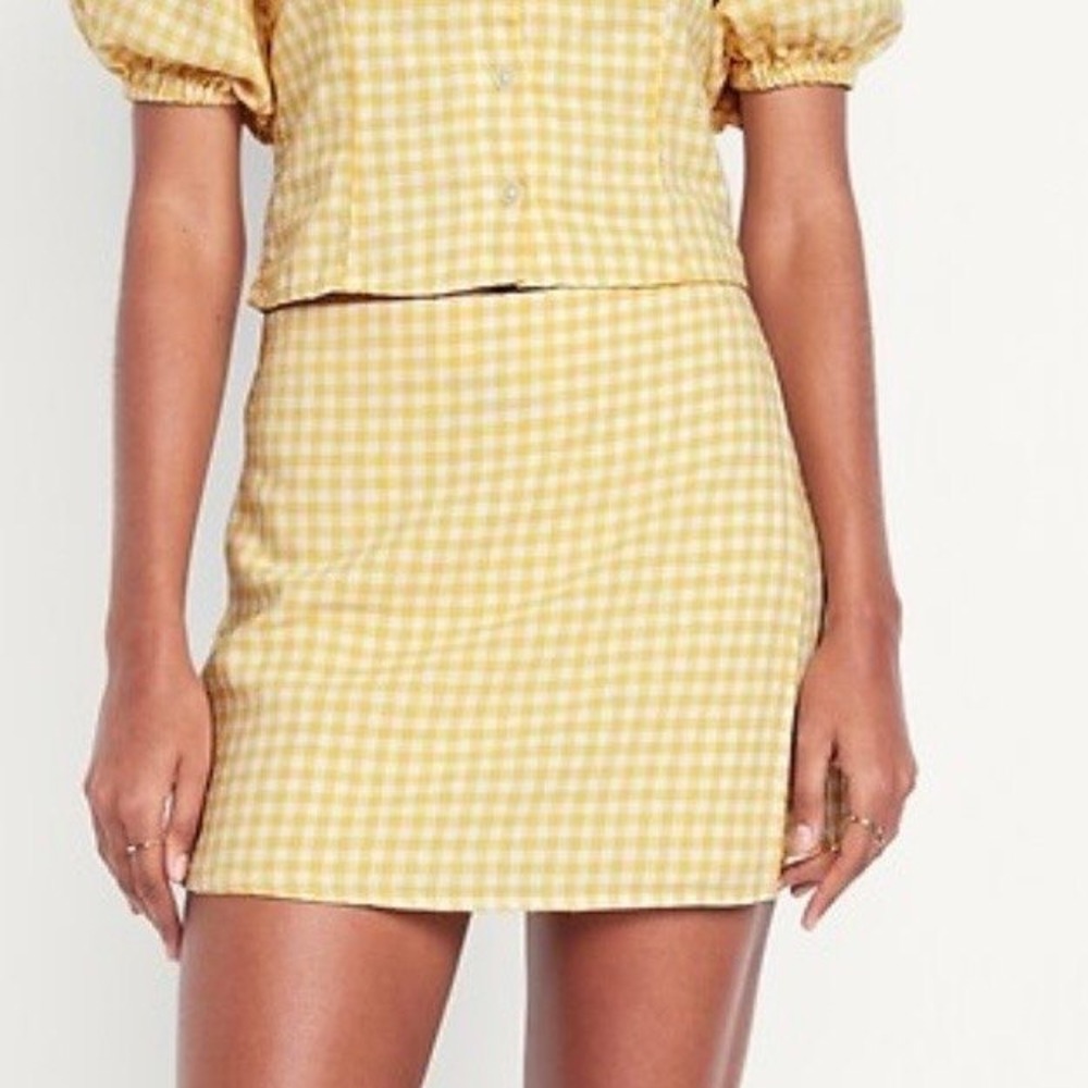 Old Navy Skort High-Waisted Linen-Blend Gingham Yellow Women's Size S NWT - Picture 1 of 7